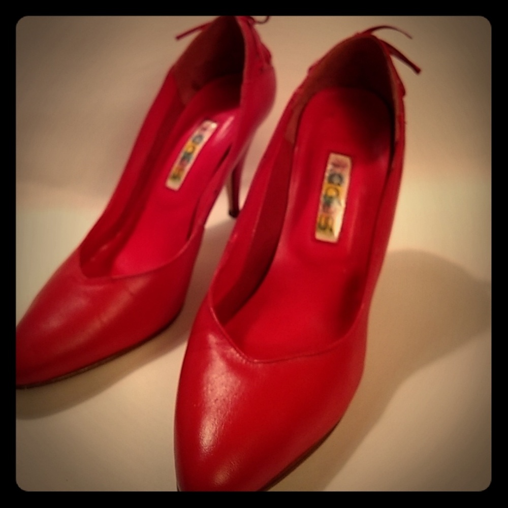 LACES " Hot Red " Leather Heels